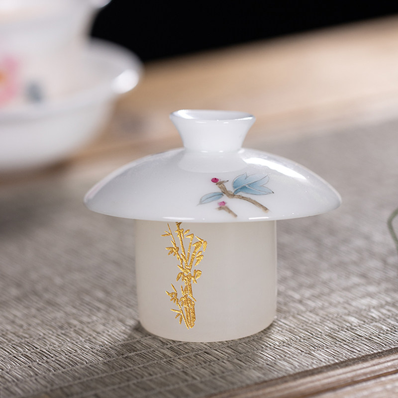 天然玉石盖置高端紫砂壶盖托架陶瓷茶具家用盖碗盖子配件茶道茶器