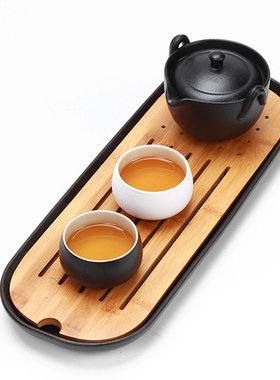禅风黑陶瓷快客杯一壶二杯旅行办公个人功夫茶具茶壶茶杯经典套装