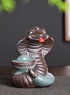 陶瓷蛇招财小摆件吉祥物客厅玄关桌面装饰眼睛蛇十二生肖蛇年摆设