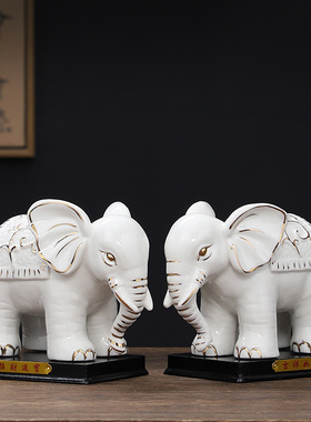 陶瓷吸财小象摆件吸水大象一对客厅阳台家居办公室装饰玄关摆设品