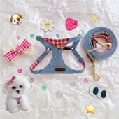 puppytie狗狗胸背带牵引绳宠物胸背甜酷牛仔遛狗绳子小型犬茶杯犬