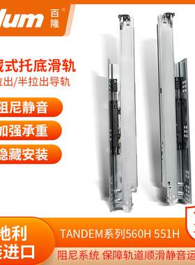 进口BLUM百隆阻尼托底轨隐藏滑轨全拉出反弹轨道缓冲抽屉按弹三节