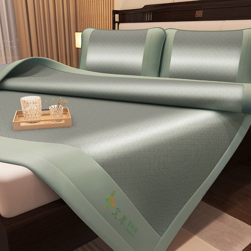 A类艾草冰藤席三件套2024新款夏季冰丝席可水洗软凉席夏天草席子,床上用品,藤席,淘宝优惠券,粉丝福利购,淘宝优惠卷