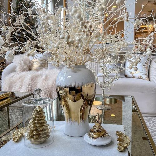 法式电镀陶瓷将军罐花瓶高级感摆件金色奢华样板房软装玄关插花器