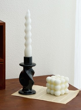 高级感黑色烛台氛围感装饰摆件香薰蜡烛家居场景中古风拍照道具