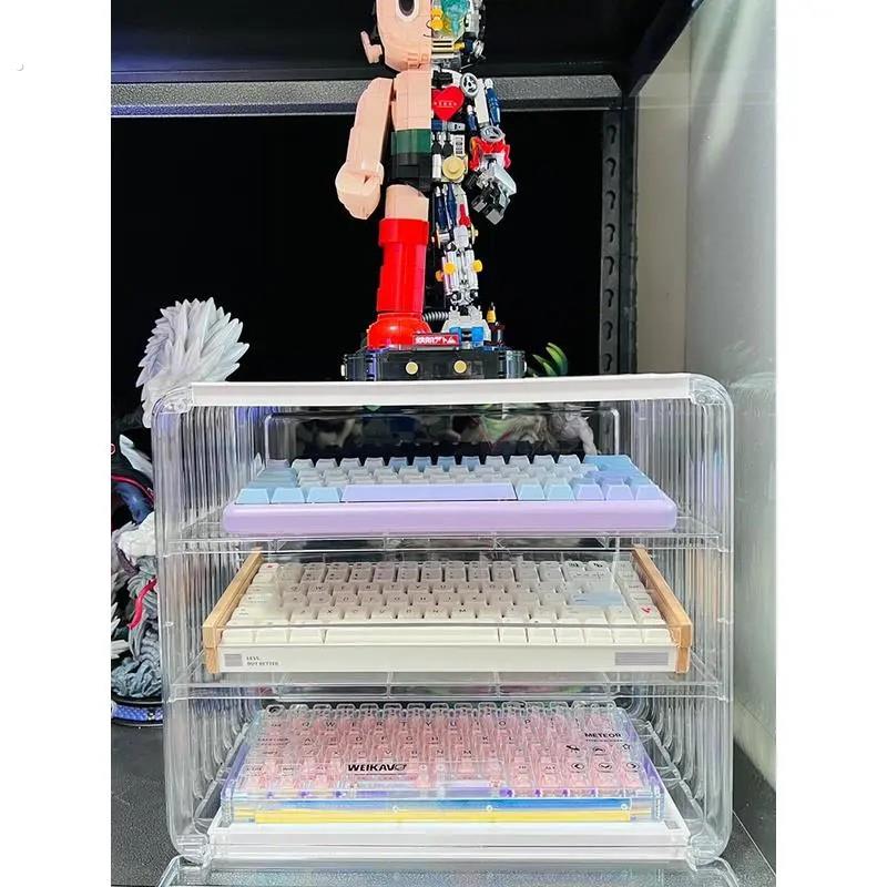 桌面键盘收纳盒透明亚克力防尘展示架办公机械键盘柜电脑配件整理