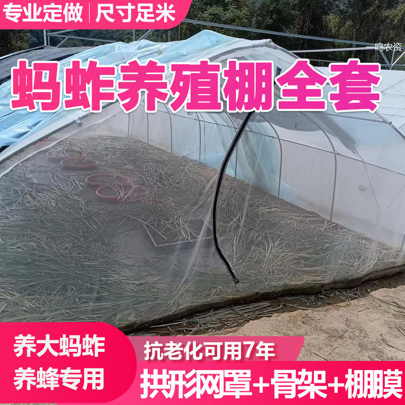 蚂蚱养殖大棚全套(拱形网罩+钢管骨架+棚膜)蝗虫养胡蜂网罩纱网