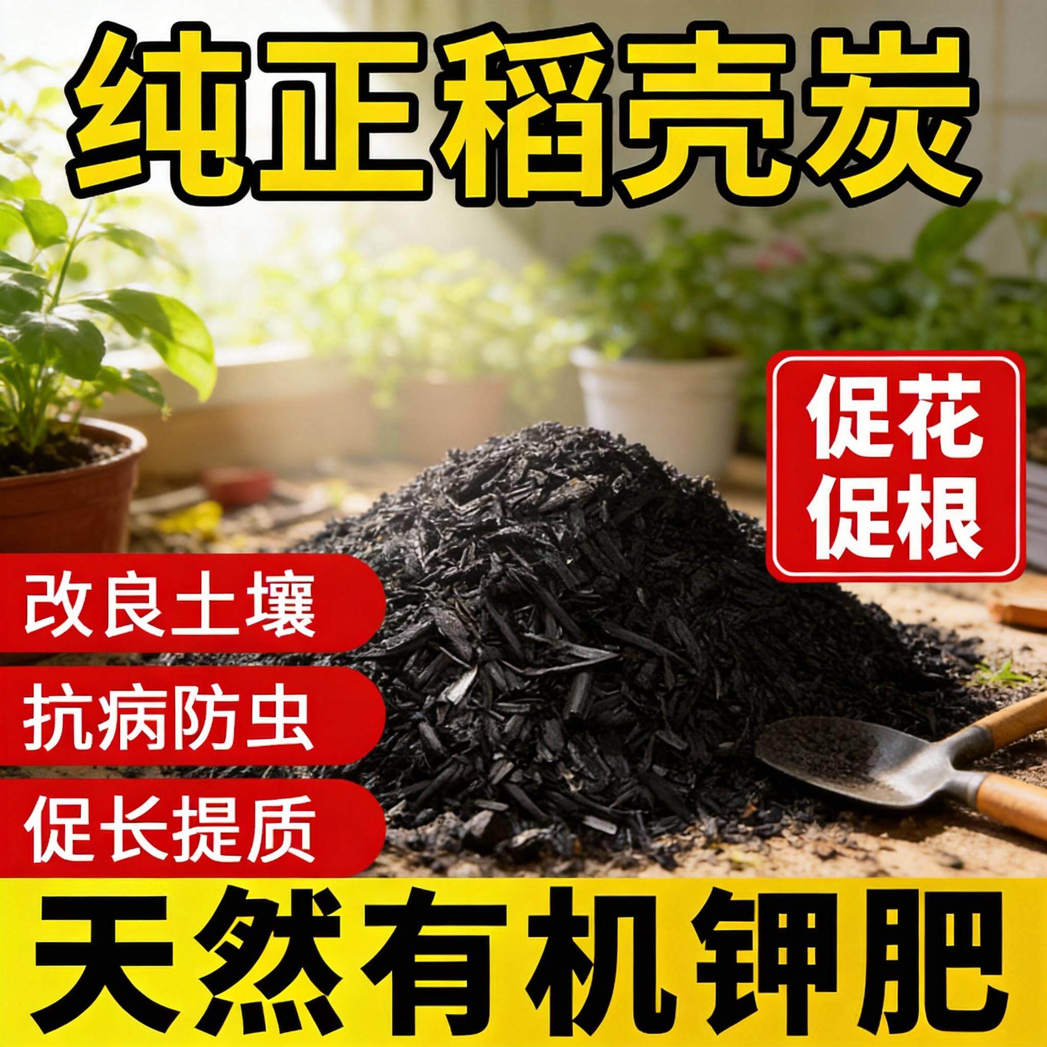 稻壳炭园艺腐熟谷壳碳颗粒菜花用营养土正宗纯草木灰肥料钾肥发酵