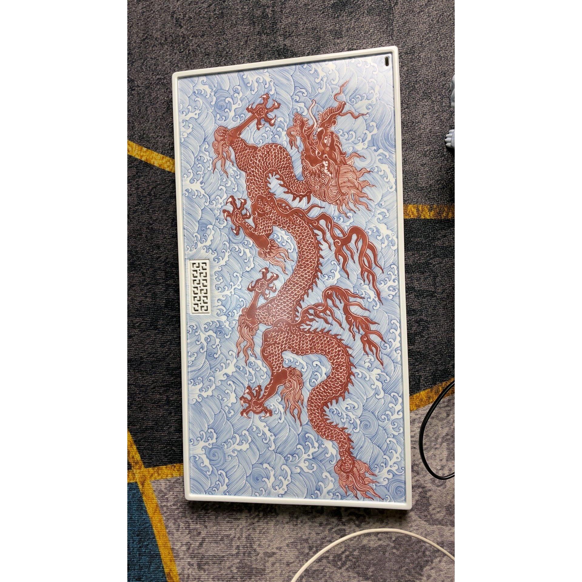 50*26青花矾红釉下红干湿龙茶盘景德镇陶瓷茶盘排水式手绘
