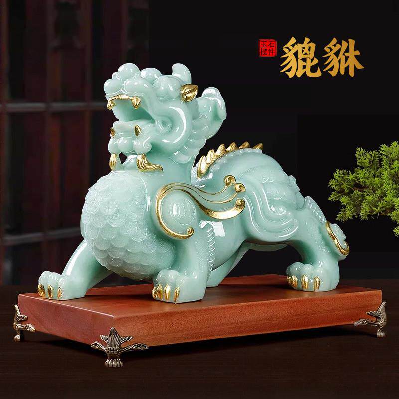 玉石招财貔貅摆件一对公母聚财貔貅客厅办公室装饰品乔迁开业礼物