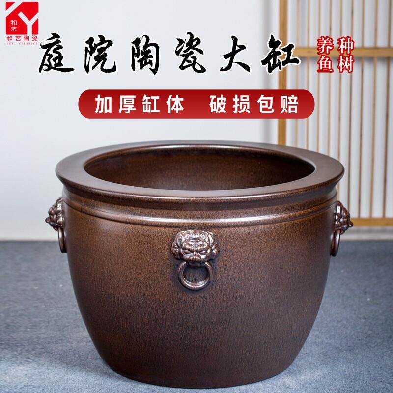 彷古陶瓷大缸庭院狮子头荷花缸祠堂风水缸锦鲤金鱼缸寺庙摆设大缸