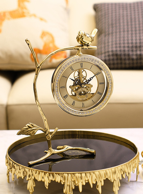 纯铜小鸟座钟台钟装饰摆件轻奢高端家用客厅床头时钟桌面坐钟钟表