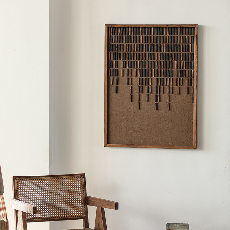 老松木装饰画客厅背景墙挂画复古高级感民宿墙面侘寂风实木壁画