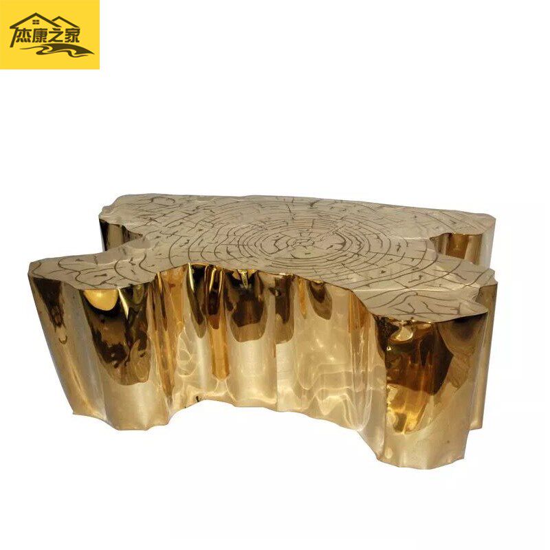 后现代树根茶几香槟金茶桌复古茶几矮桌不锈钢沙发桌欧式咖啡桌子