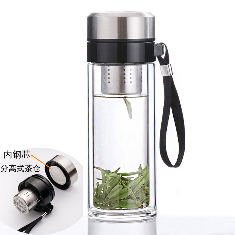 便携双层玻璃杯耐热泡茶杯子男女士水杯带盖加厚有过滤网杯子车载
