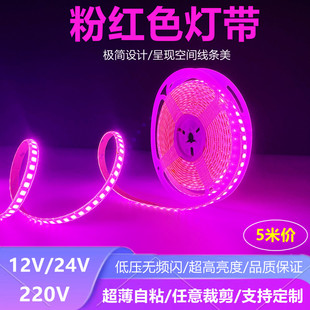 浪漫粉色12V24V粉红色灯带LED粉光紫灯条24伏瑰红色超薄贴片220V