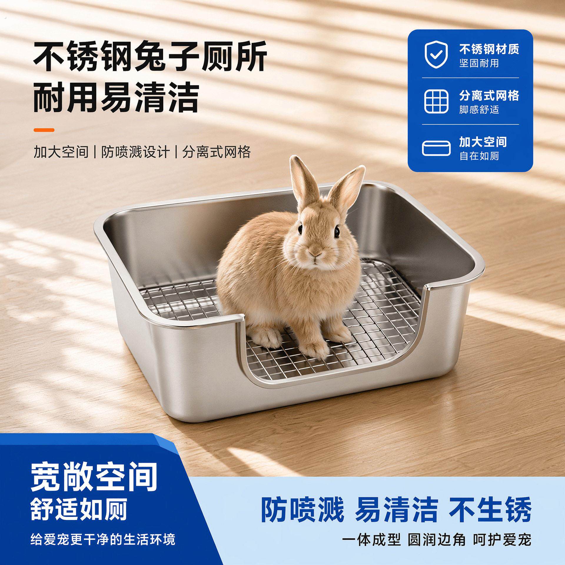 2026新品不锈钢兔子笼网架易清洗小型犬狗厕所不锈钢猫砂盆超大号