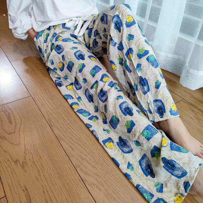 沙滩裤女士人造棉绵绸休闲长裤夏季长款睡裤网红棉绸泰居裤