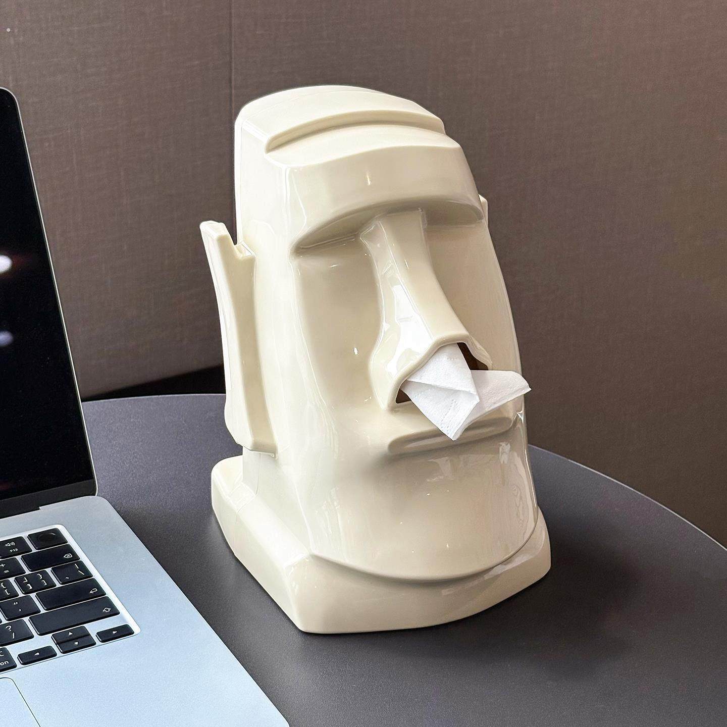 创意摩艾石像纸巾盒多功能客厅复古风摆件卧室耳机支架桌面抽纸盒