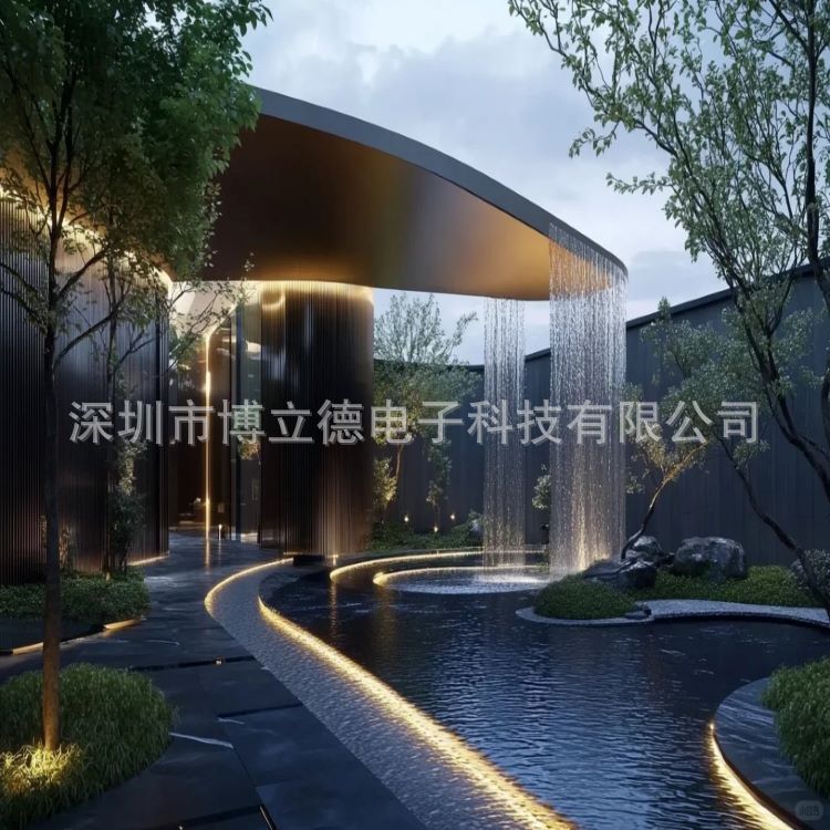 大型室外装饰拉线水帘雨帘水幕流水景观瀑布水幕墙光纤水幕帘