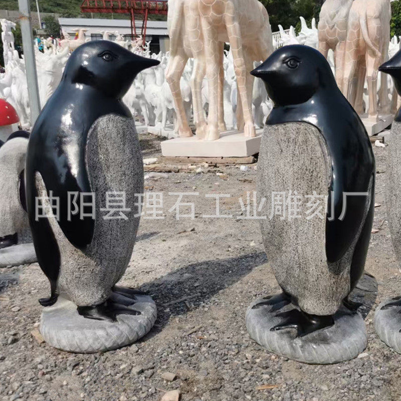 石雕企鹅动物园户外园林小品摆件大理石企鹅雕塑海洋主题公园装饰
