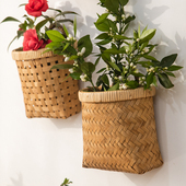 悬挂壁挂花盆藤编竹编花篮吊篮子编织贴墙鲜花绿植厨房手提收纳筐