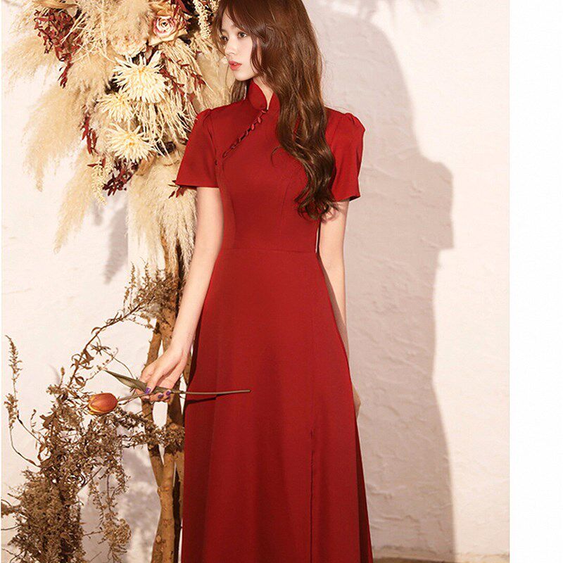 中式敬酒服新娘结婚酒红色旗袍订婚礼服裙女日常可穿回门夏季长款