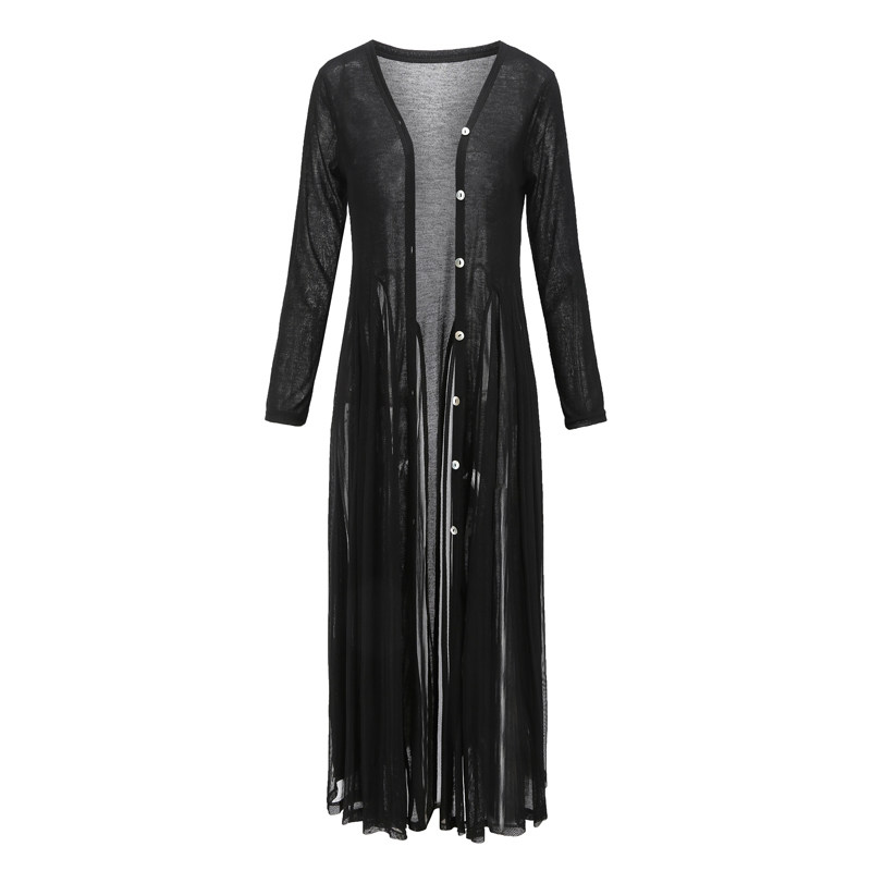 针织衫开衫女超长款黑色披肩网纱防晒衣春夏季长袖薄款外套空调衫