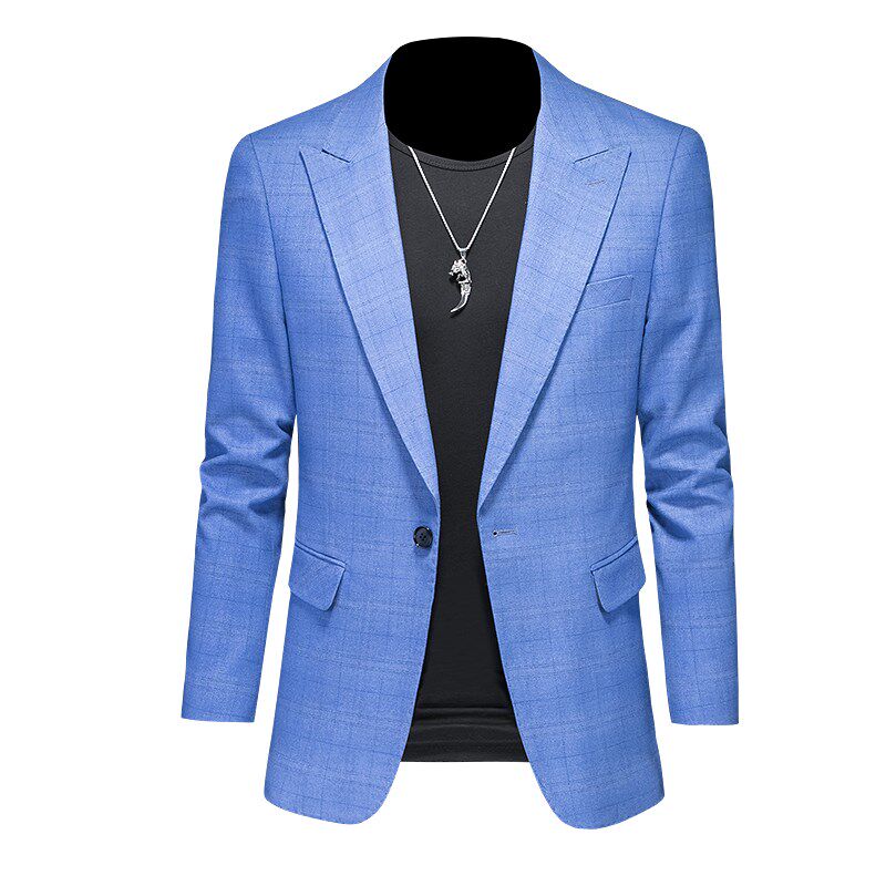 春款男士休闲时尚格子西装外套便西修身大码宴会礼服西服褂子上衣