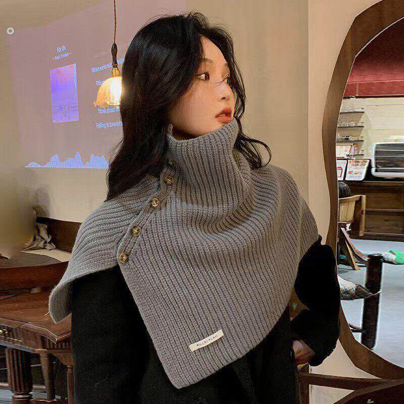 配大衣的披肩围巾不规则开叉毛线外搭女冬高领针织含羊毛保暖斗篷