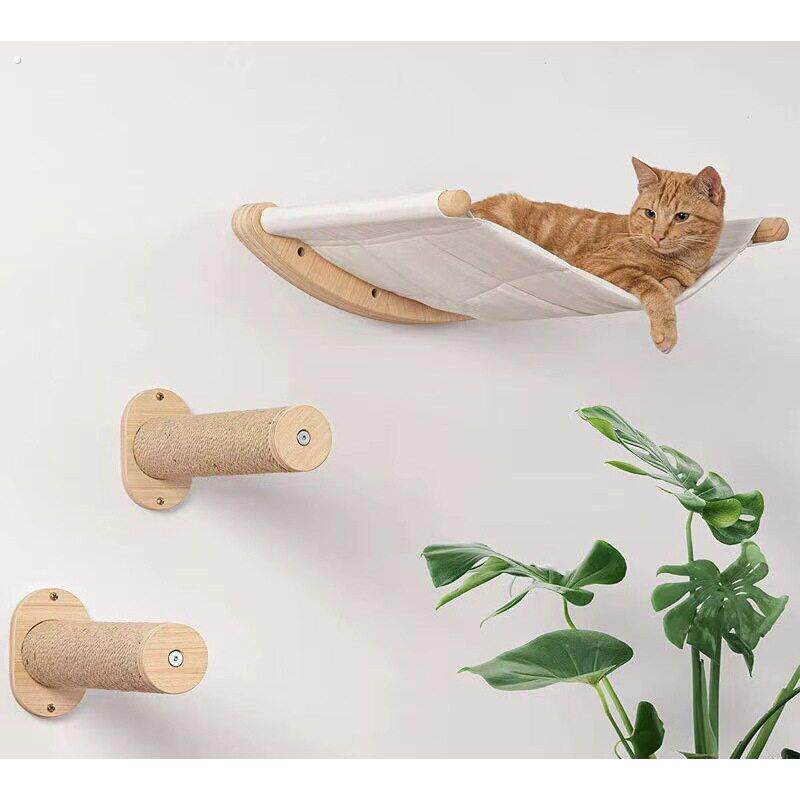 实木上墙壁挂式猫爬架爬梯猫咪圆柱跳板太空舱吊床夏季猫墙猫床
