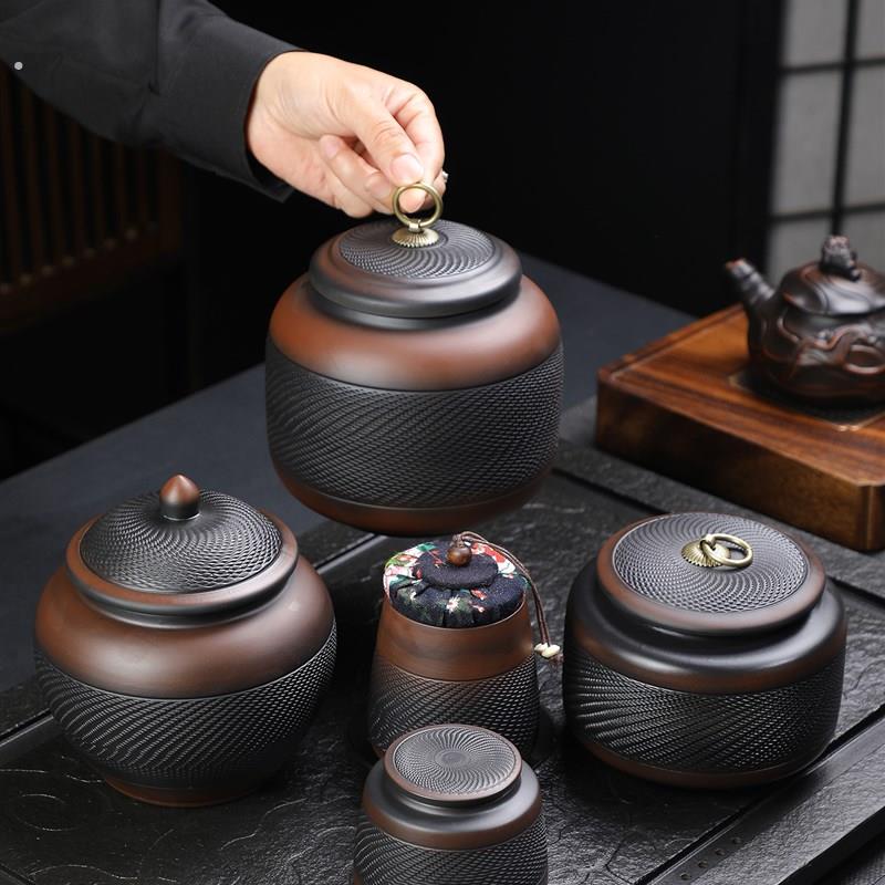 新紫陶茶罐密封罐陶瓷紫砂大中小觉醒茶罐普洱储罐防潮简易家