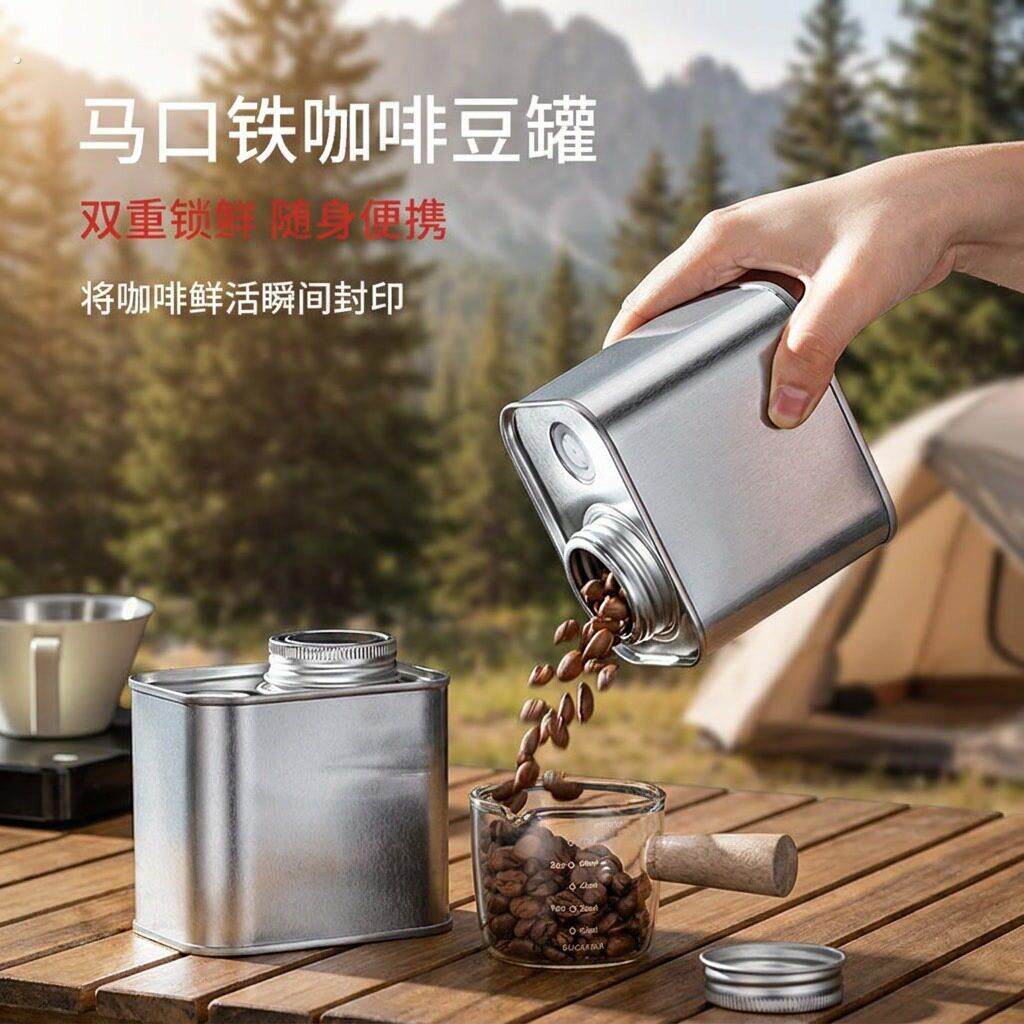 马口铁密封罐户外可携式咖啡豆粉透气防霉收纳罐露营保存防潮储存