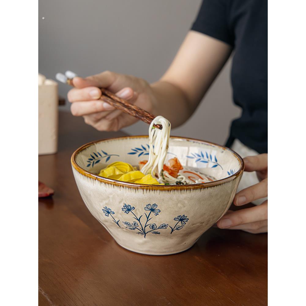 巷子尾〖有颜又实用〗7英寸浮雕陶瓷拉面碗覆古高脚汤碗吃面大碗