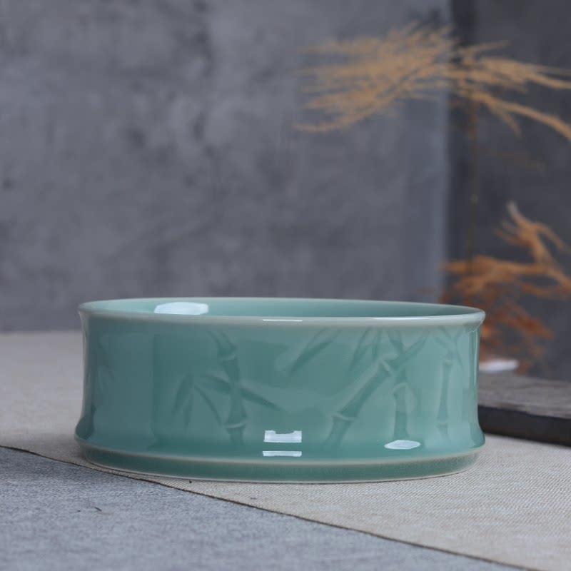 青瓷茶洗 茶渣陶瓷 杯洗笔洗 水盂大号果皮烟灰缸 水培花盆文房
