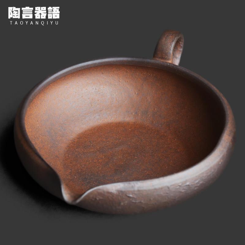 复古粗陶老岩泥大号宽口分茶器多用途竹茶筅立抹茶碗小型养壶碗