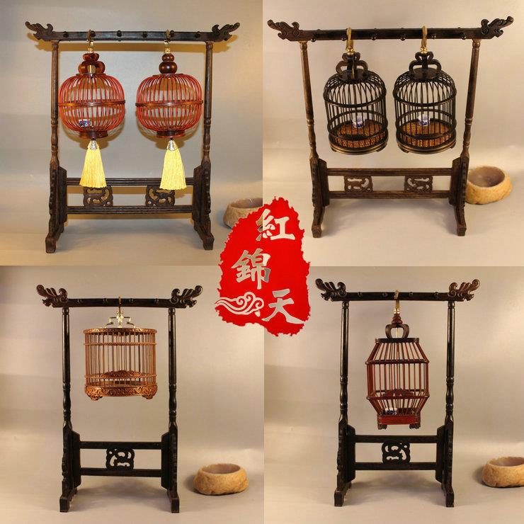 爬虫/鸣虫用具 实木蝈蝈笼子架子一套精品红木双层蝈蝈笼挂架套装