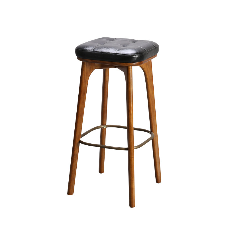 实木吧凳北欧吧台椅现代简约酒吧高脚凳家用靠背高椅子软包皮凳子