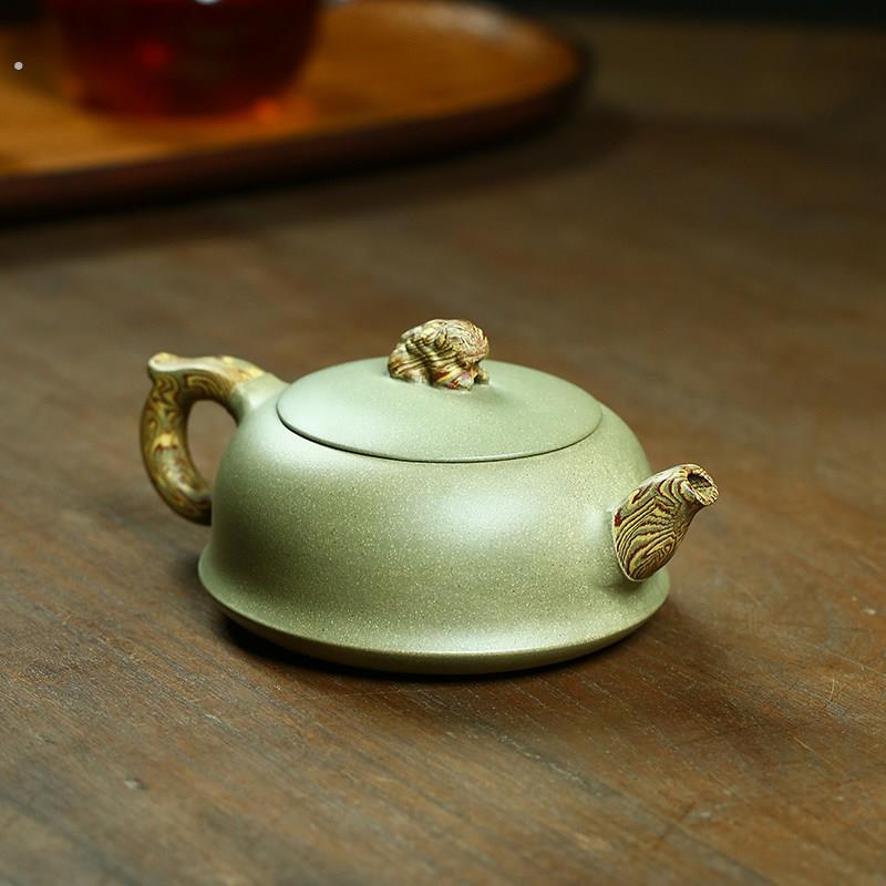 宜兴纯全手工紫砂壶名家正宗柱础壶豆青砂绞泥紫沙泡茶壶茶具套装
