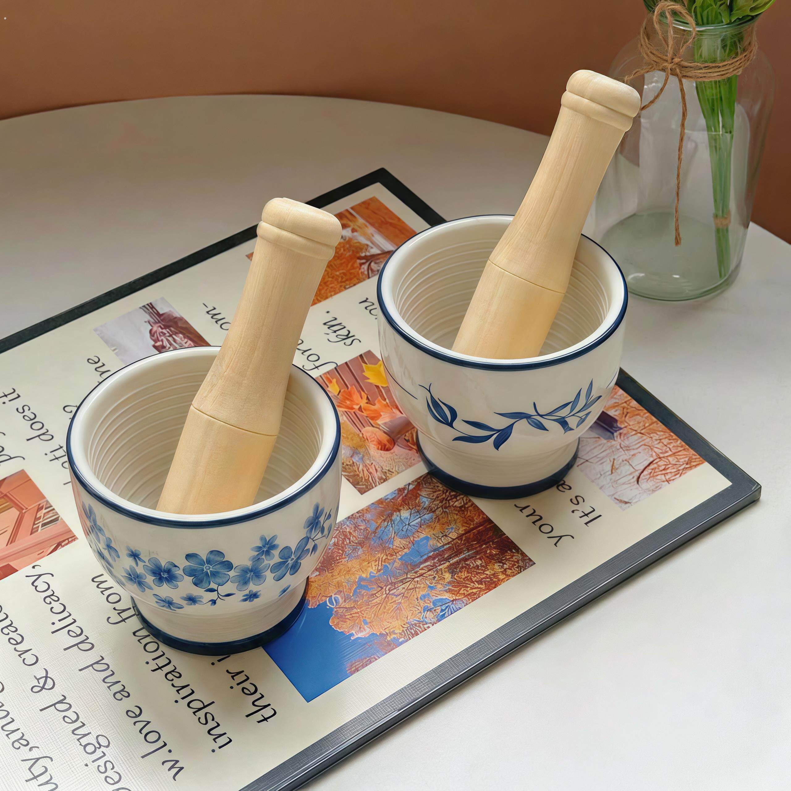 臼子家用手动研磨盅钵擂钵陶瓷捣蒜器压蒜器复古陶瓷压蒜泥神器蒜
