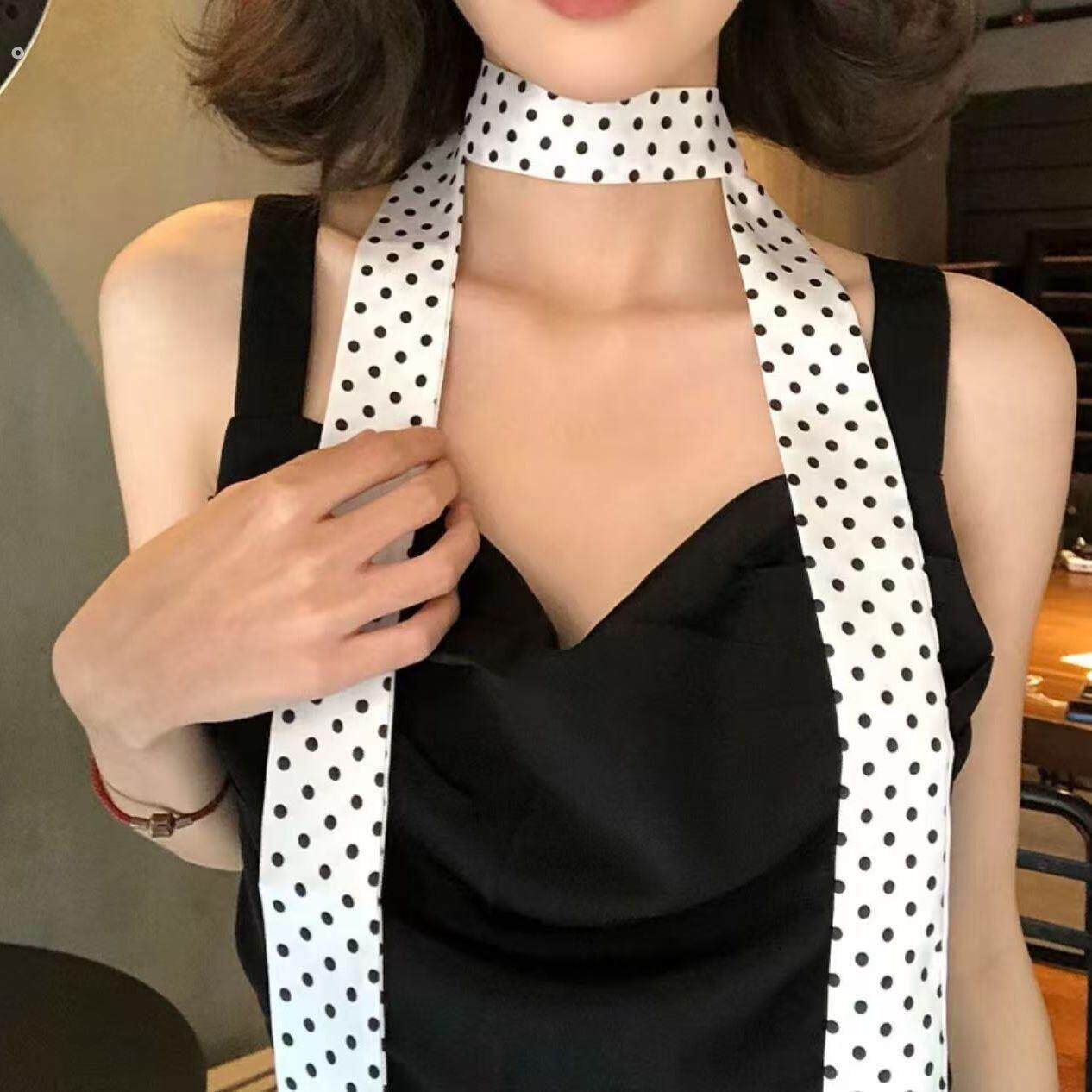 发圈复古波点长条丝巾女高级感系脖发带气质洋气飘带长方形丝带