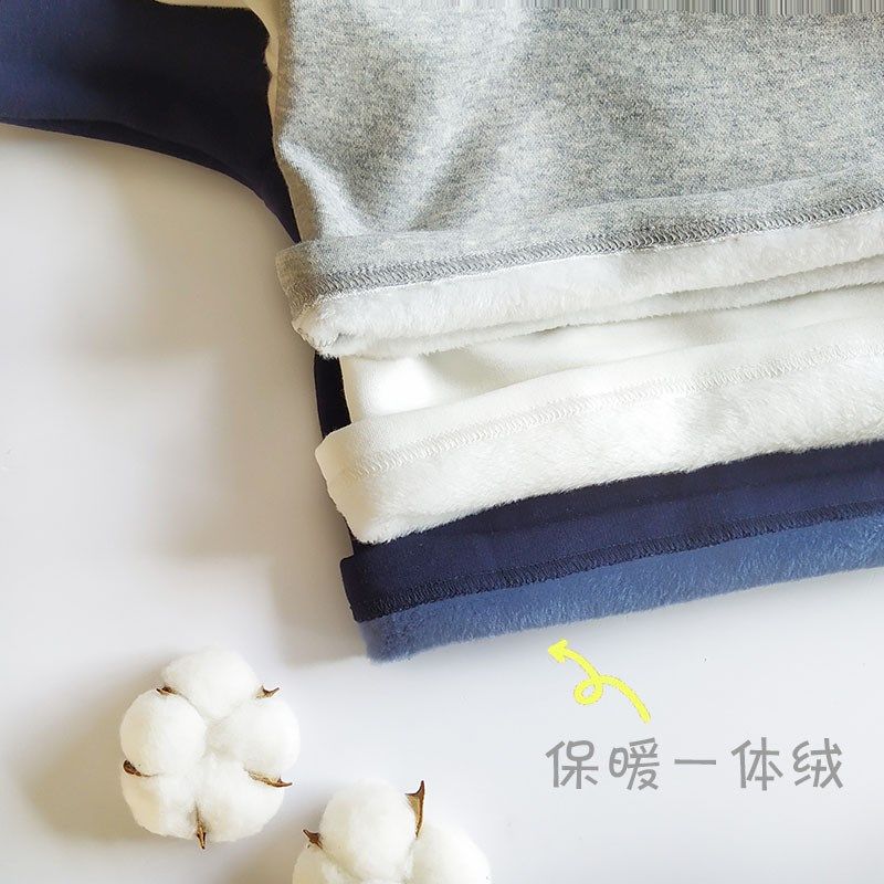 男童儿童宝宝加绒厚polo衫卫衣翻领打底衫上衣秋冬款一体绒白色