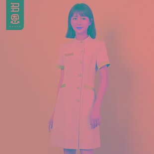 牙科护士服女秋季粉色圆领连衣裙开衫美容院皮肤管理工作服高端