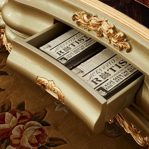 欧式茶几 高端实木雕花香槟金带抽屉茶台茶桌 美式贴金箔椭圆茶几 - 封面