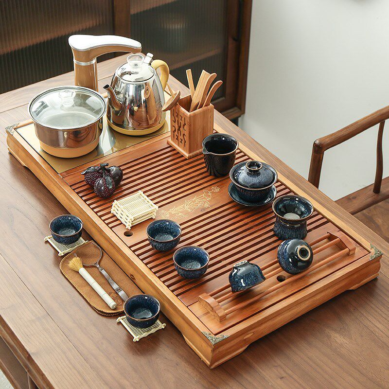 家用办公柯木实木茶盘全自动电磁炉自动抽水一体茶具套装组四合一