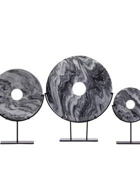 新中式天然白色玉石玉璧摆件客厅书房桌面平安扣玄关软装饰品摆设