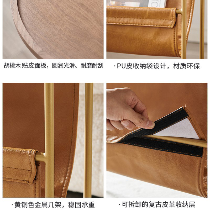 法式客厅轻奢边几金色复古沙发桌网红艺术橡木茶几小户型收纳角几