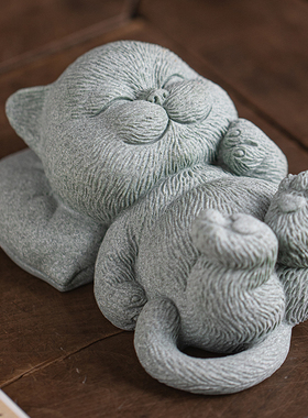 可爱治愈系小猫咪高枕无忧茶宠摆件禅意萌猫鱼缸造景书房镇纸装饰