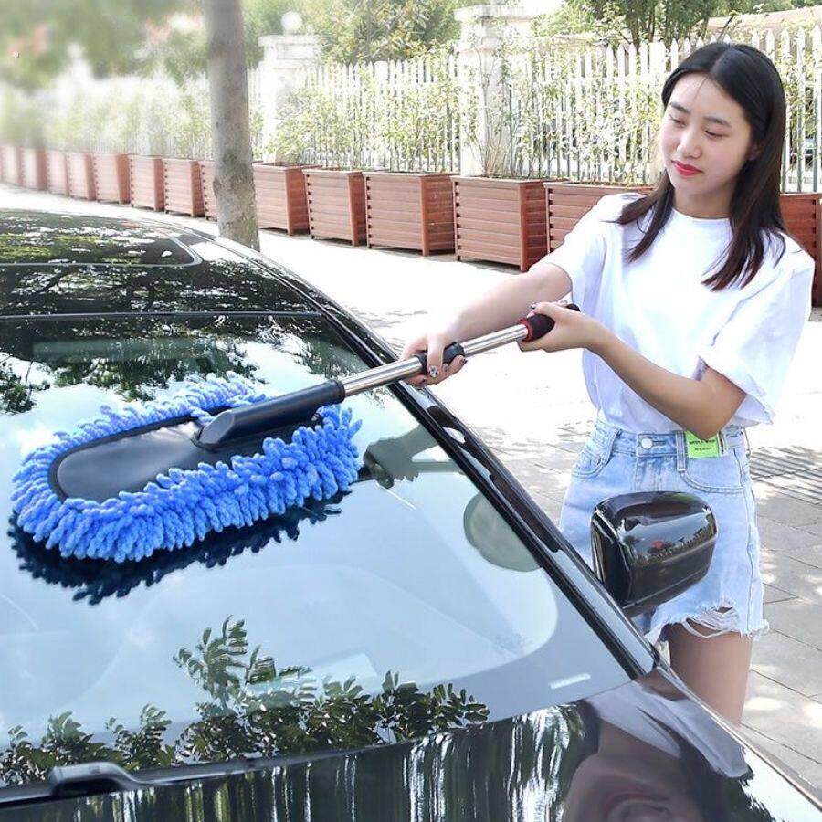 可伸缩多功能洗车专用拖把除尘拖把汽车用品蜡拖车掸子加厚不锈钢