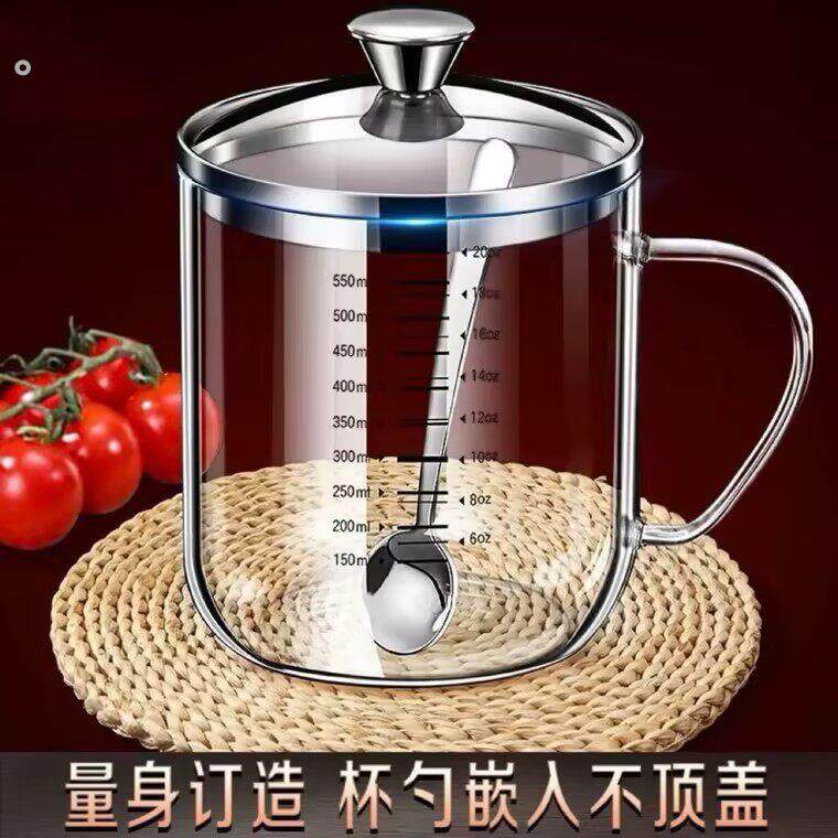 德国刻度杯子耐高温计量牛奶咖啡杯玻璃茶杯带盖子冷饮水杯